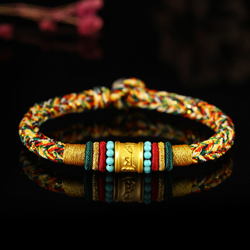 KarmaRipple's Tibet 999 Gold Om Mani Padme Hum Handmade Eight Thread Peace Weave Fortune Bracelet p27