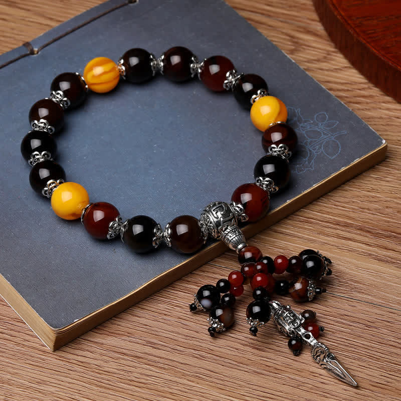 KarmaRipple's Authentic Tiger Eye Red Agate Dragon Vein Agate Stone Vajra Dorje Power Balancing Bracelet Car Decoration p4