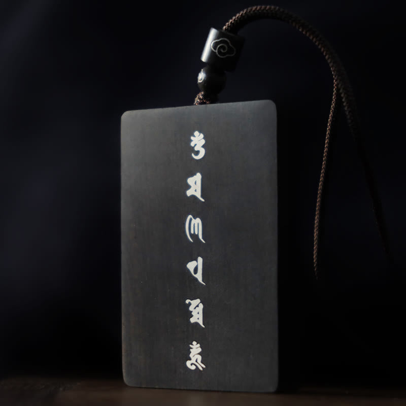 KarmaRipple's 999 Sterling Silver Small Leaf Red Sandalwood Ebony Wood Om Mani Padme Hum Inlaid Protection Pendant Necklace p17