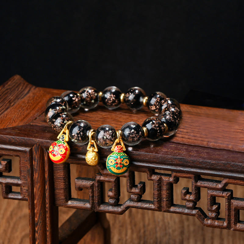 KarmaRipple's Gold Swallowing Beast Family Talisman Luminous Fluorescent Liuli Glass Bead Success Bracelet p60