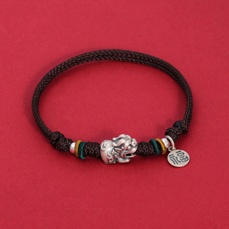 KarmaRipple's 925 Sterling Silver PiXiu Fu Character Wealth Fortune Handmade Woven Bracelet p2