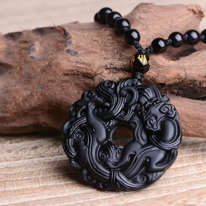 KarmaRipple's Authentic Black Obsidian Peace Buckle Pixiu Purification Pendant Necklace p12