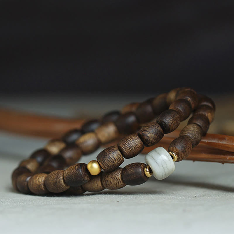 KarmaRipple's 999 Gold Rare Tarakan Agarwood Tibetan Old Spirit Bone Balance Strength Double Wrap Bracelet p3