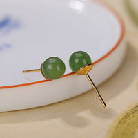 KarmaRipple's 925 Sterling Silver Round Cyan Jade Balancing Calm Stud Earrings