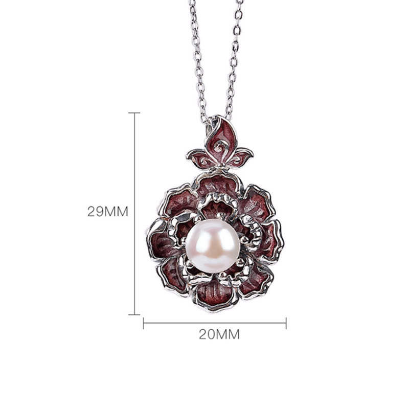 KarmaRipple's 999 Sterling Silver Peony Flower Pearl Balancing Pendant Necklace p6