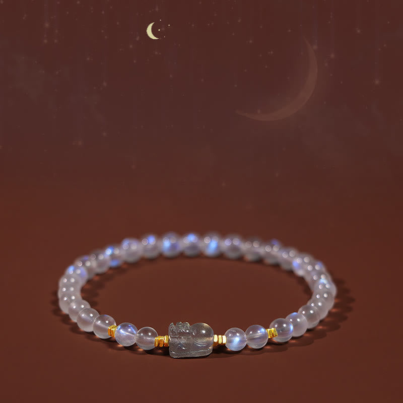 KarmaRipple's 925 Sterling Silver Plated Gold Authentic Moonstone PiXiu Balancing Bracelet p10