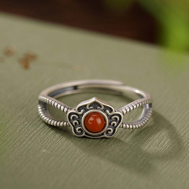 KarmaRipple's 925 Sterling Silver Red Agate Bead Logical Thinking Ring p3