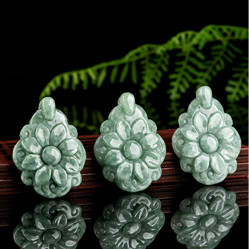 KarmaRipple's Authentic Jade Kalanchoe blossfeldiana Flower Pattern Fortune Pendant Necklace p8