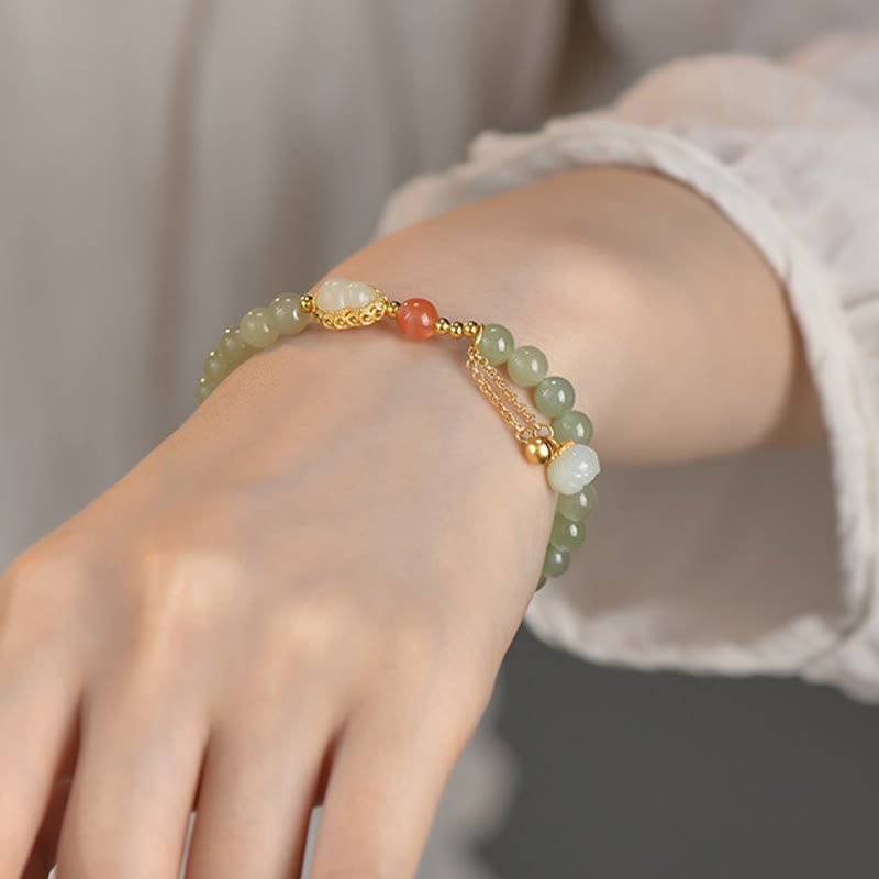 KarmaRipple's 925 Sterling Silver Hetian Jade Gourd Lotus Abundance Fortune Bracelet p8