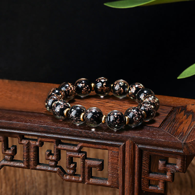 KarmaRipple's Gold Swallowing Beast Family Talisman Luminous Fluorescent Liuli Glass Bead Success Bracelet p13