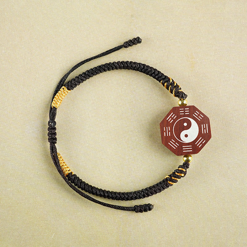 KarmaRipple's Small Leaf Red Sandalwood Jujube Wood Ebony Wood Silver Inlaid Yin Yang Bagua Big Dipper Protection Bracelet p4