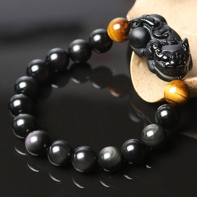KarmaRipple's FengShui PiXiu Rainbow Obsidian Tiger Eye Wealth Bracelet p12
