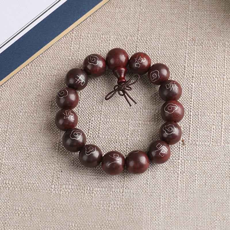 KarmaRipple's 925 Sterling Silver Inlaid Small Leaf Red Sandalwood Om Mani Padme Hum Character Auspicious Clouds Protection Bracelet p15