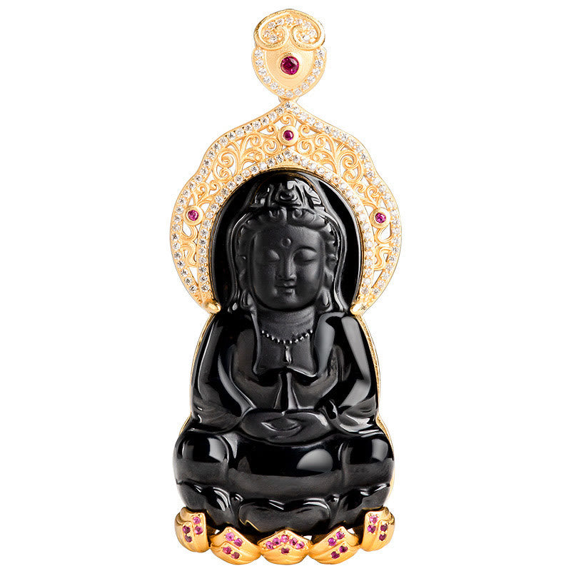 KarmaRipple's 925 Sterling Silver Authentic Black Jade Kwan Yin Avalokitesvara Wealth Pendant Necklace p4