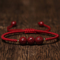 KarmaRipple's Handmade Cinnabar Om Mani Padme Hum Engraved Beadwork Blessing Woven Bracelet