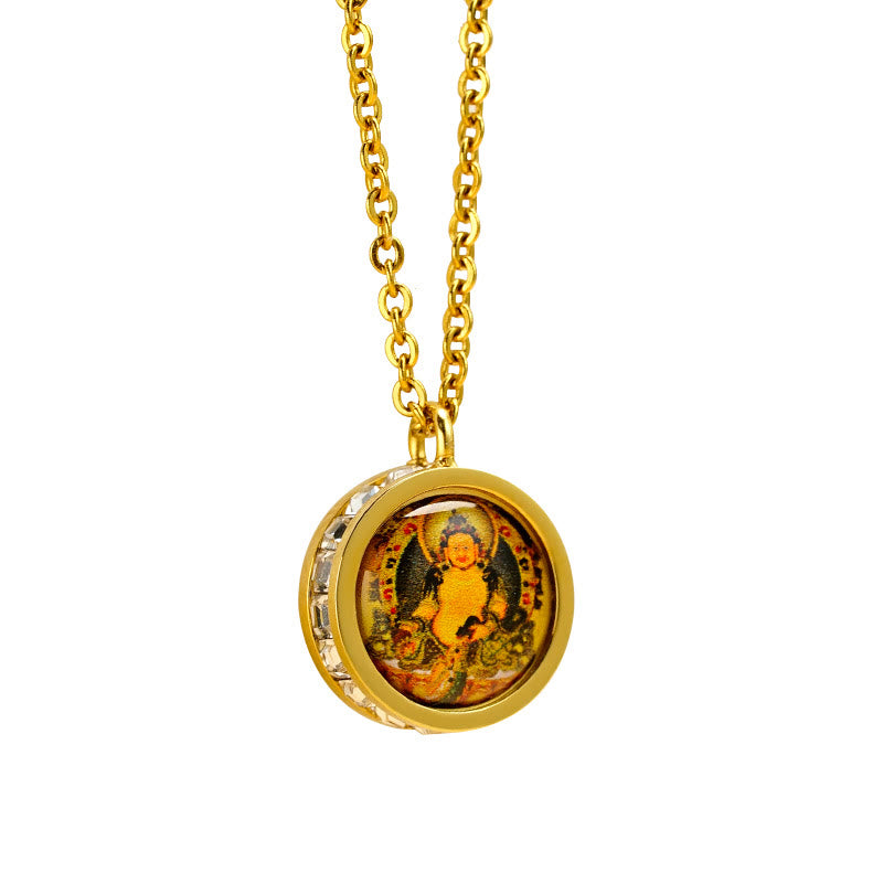 KarmaRipple's Tibetan Yellow God Of Wealth Green Tara Buddha Serenity Titanium Steel Pendant Necklace p16