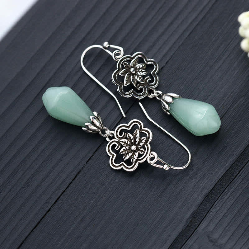 KarmaRipple's Magnolia Flower Jade Water Drop Prosperity Dangle Earrings p4