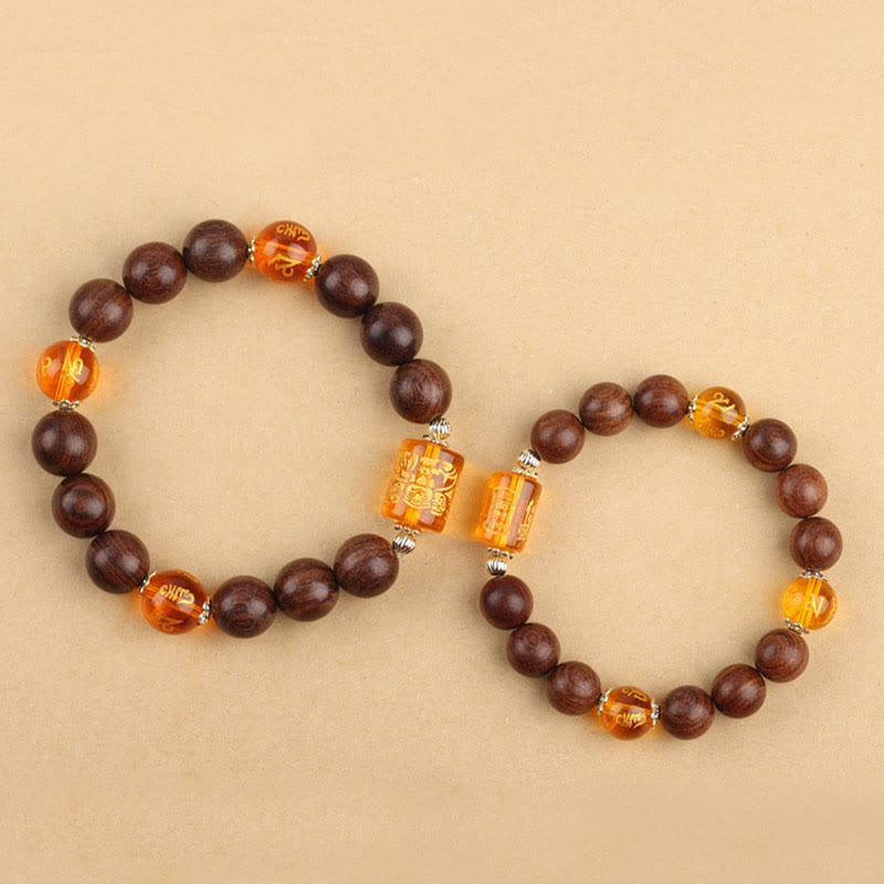 KarmaRipple's Authentic Phoebe Zhennan Wood Om Mani Padme Hum God Of Wealth Gemstone Protection Bracelet p3