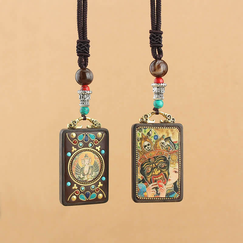 KarmaRipple's Tibet God of Wealth Thangka Ebony Peace Pendant Necklace p8