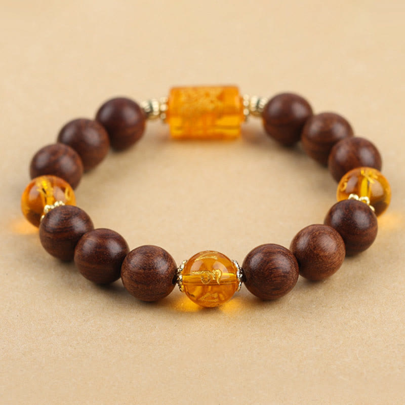 KarmaRipple's Authentic Phoebe Zhennan Wood Om Mani Padme Hum God Of Wealth Gemstone Protection Bracelet p8