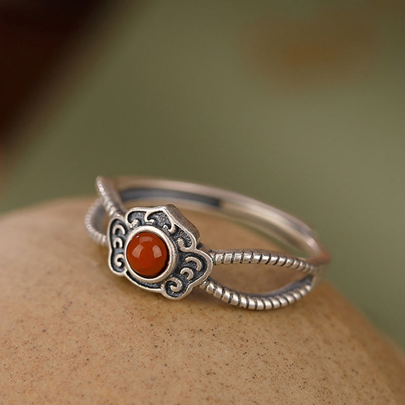 KarmaRipple's 925 Sterling Silver Red Agate Bead Logical Thinking Ring p5