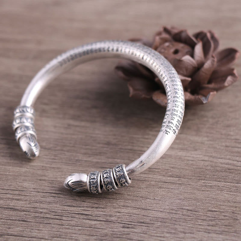 KarmaRipple's 999 Sterling Silver Heart Sutra Om Mani Padme Hum Engraved Peace Purity Bracelet Bangle p3