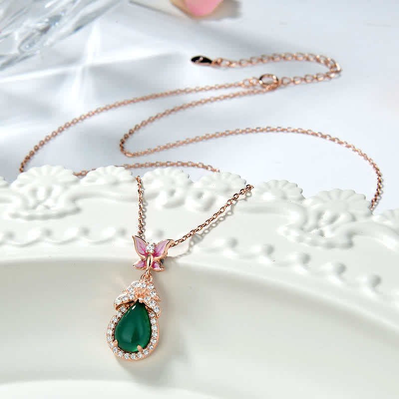 KarmaRipple's 925 Sterling Silver Green Chalcedony Butterfly Zircon Courage Pendant Necklace p4