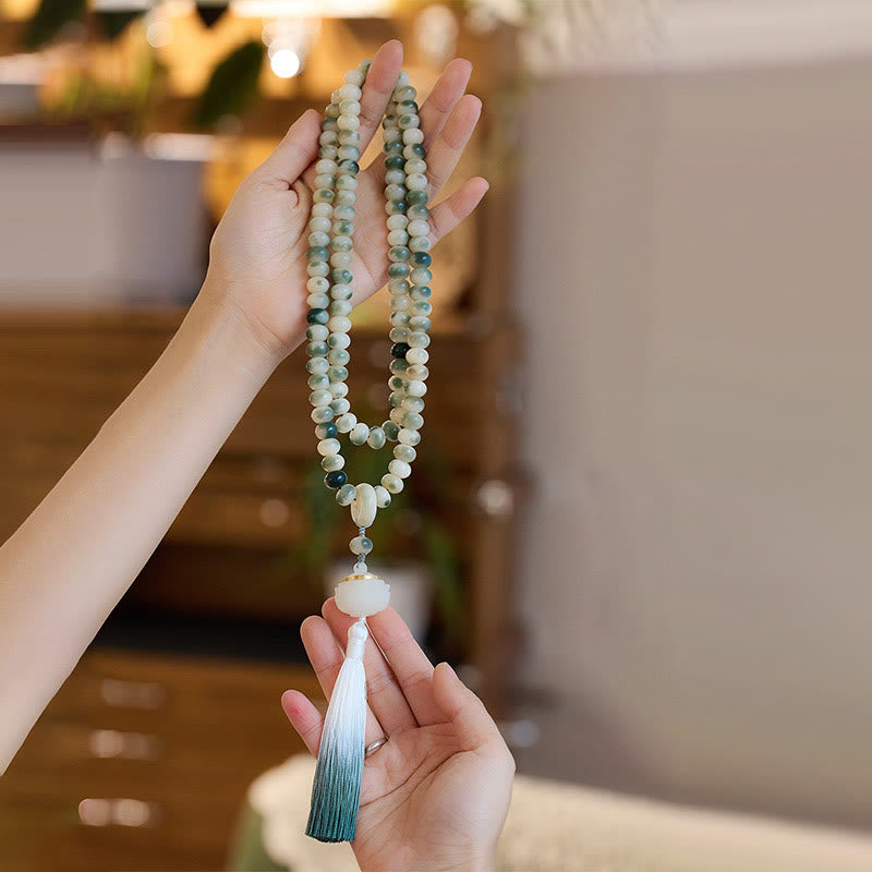 KarmaRipple's Authentic 108 Mala Beadwork Bodhi Seed Lotus Engraved Wisdom Tassel Bracelet p8