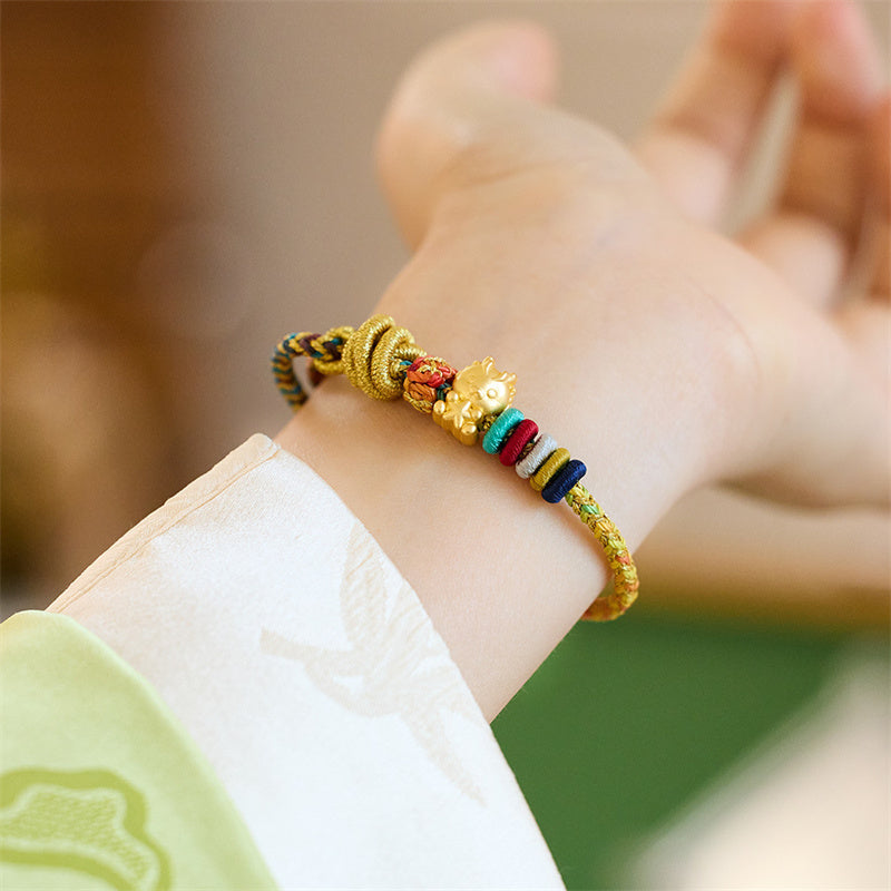 KarmaRipple's Year of the Dragon Koi Fish Mahjong Dice Peach Blossoms Bronze Coin Fortune Woven Bracelet p14