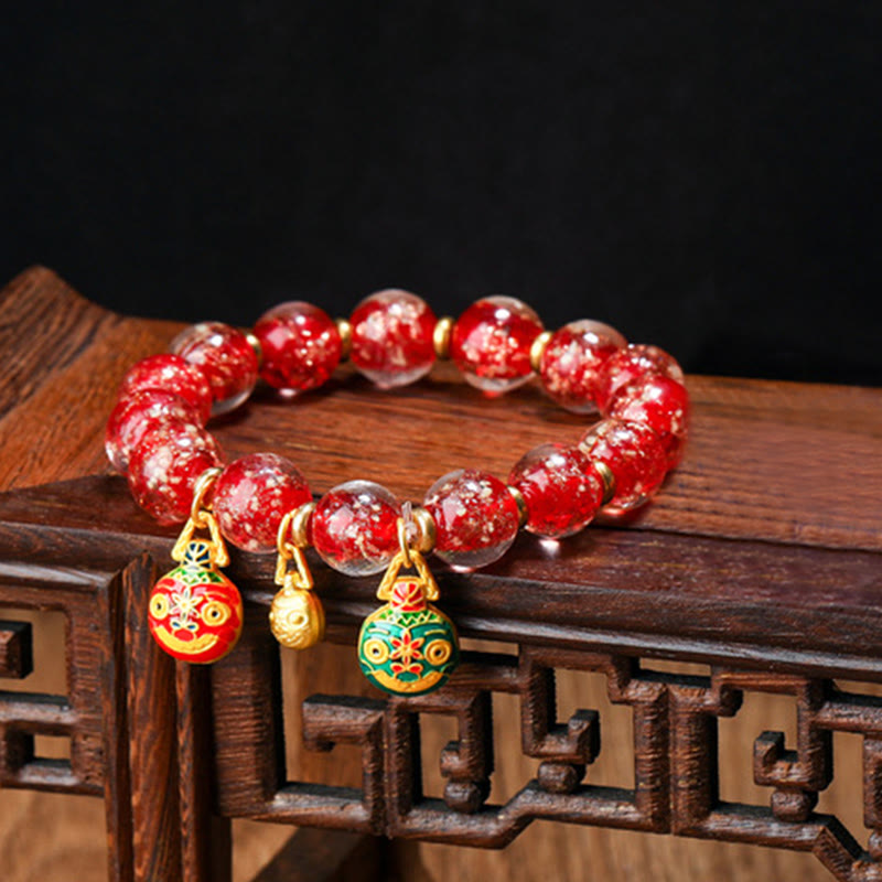 KarmaRipple's Gold Swallowing Beast Family Talisman Luminous Fluorescent Liuli Glass Bead Success Bracelet p47