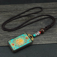 KarmaRipple's Tibet God Of Wealth Money Tree Golden Phoenix Thangka Ebony Peace Pendant Necklace