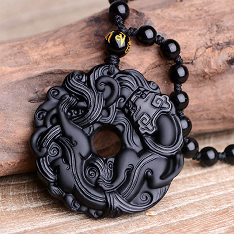 KarmaRipple's Authentic Black Obsidian Peace Buckle Pixiu Purification Pendant Necklace p17