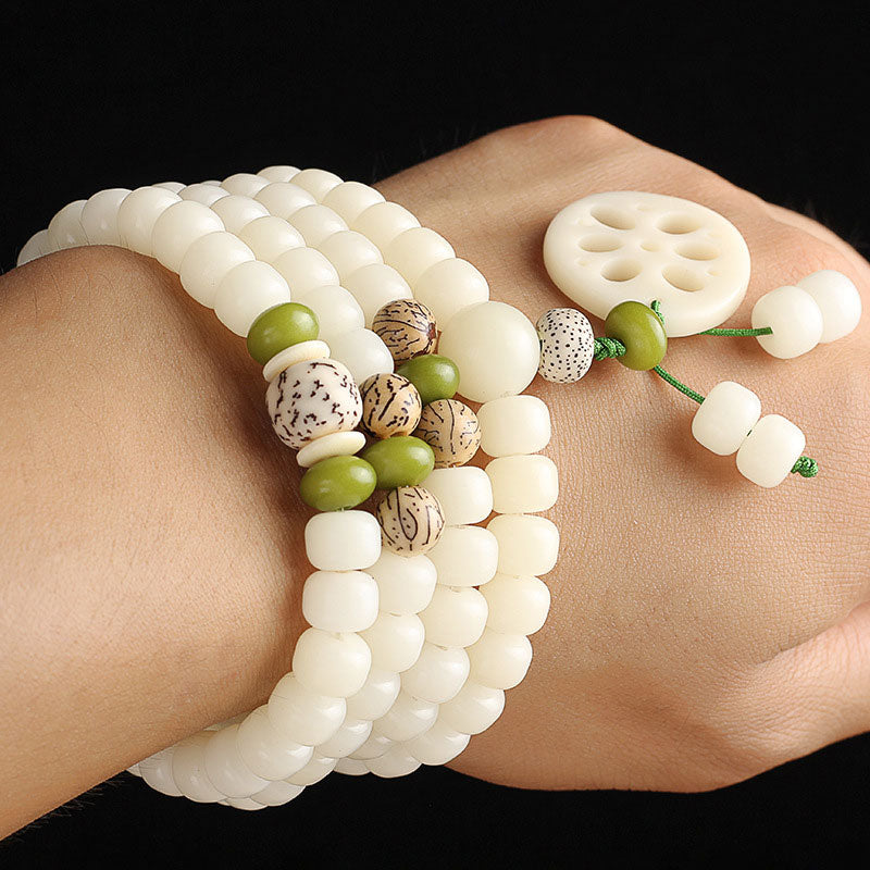 KarmaRipple's Ivory Bodhi Seed Mala 108 Beadwork Fortune Bracelet p4