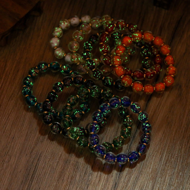 KarmaRipple's Gold Swallowing Beast Family Talisman Luminous Fluorescent Liuli Glass Bead Success Bracelet p32