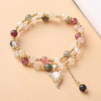 KarmaRipple's Multicolored Rutilated Quartz Fox Protection Double Wrap Bracelet