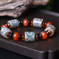 KarmaRipple's Tibetan Three-eyed Dzi Bead Agate Protection Happiness Bracelet