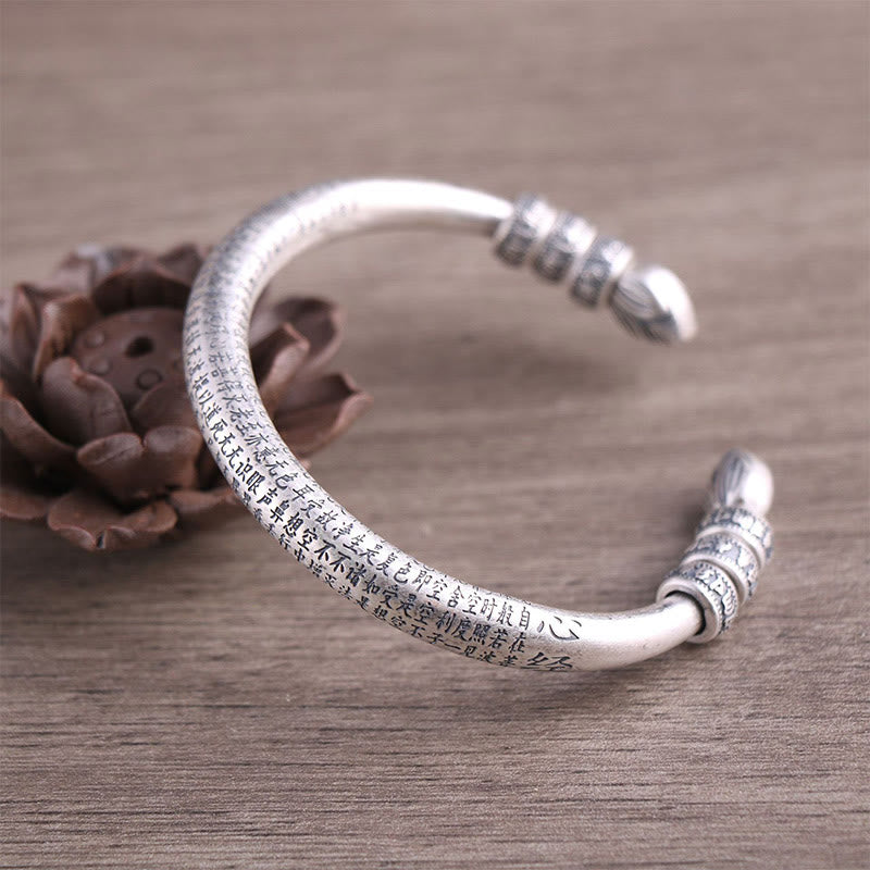 KarmaRipple's 999 Sterling Silver Heart Sutra Om Mani Padme Hum Engraved Peace Purity Bracelet Bangle p11