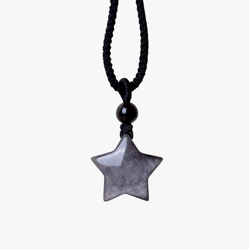 KarmaRipple's Authentic Silver Sheen Obsidian Star Crescent Moon Protection Pendant Necklace p11