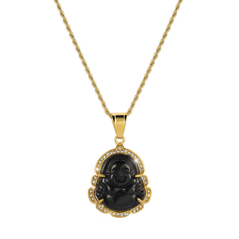 KarmaRipple's 18K Gold Filled Laughing Buddha Jade Fortune Pendant Chain Necklace p4
