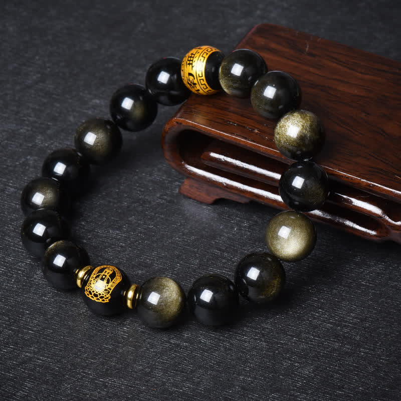 KarmaRipple's Chinese Zodiac Natal Buddha Gold Sheen Obsidian Wealth Protection Bracelet p15