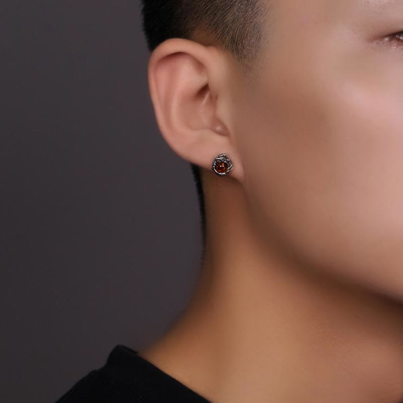 KarmaRipple's 925 Sterling Silver Authentic Amber Dragon Success Protection Stud Earring p3