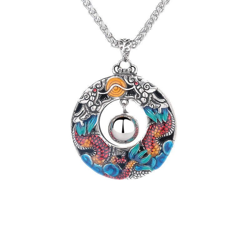 KarmaRipple's Year of the Dragon Colorful Double Dragons Playing Bead Bronze Protection Pendant Necklace p9
