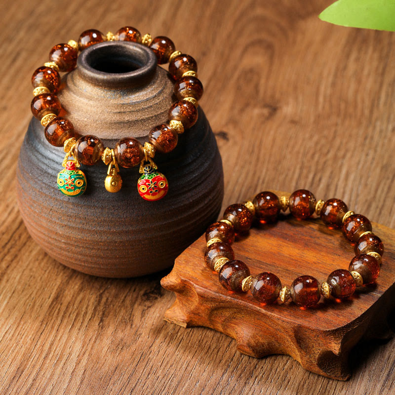 KarmaRipple's Gold Swallowing Beast Family Talisman Liuli Glass Bead Fortune Bracelet p21