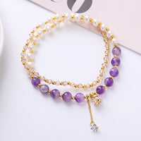 KarmaRipple's Authentic Amethyst Aquamarine Strawberry Quartz Pearl Peace Balancing Double Wrap Bracelet