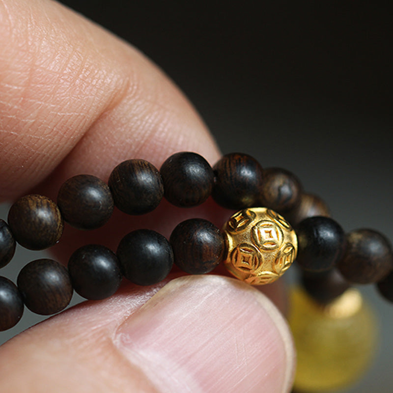 KarmaRipple's 999 Gold Nha Trang Heiqinan Agarwood Amber Red Agate Strength Meditation Bracelet p5