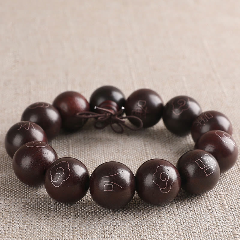 KarmaRipple's 925 Sterling Silver Inlaid Small Leaf Red Sandalwood Om Mani Padme Hum Character Auspicious Clouds Protection Bracelet p5