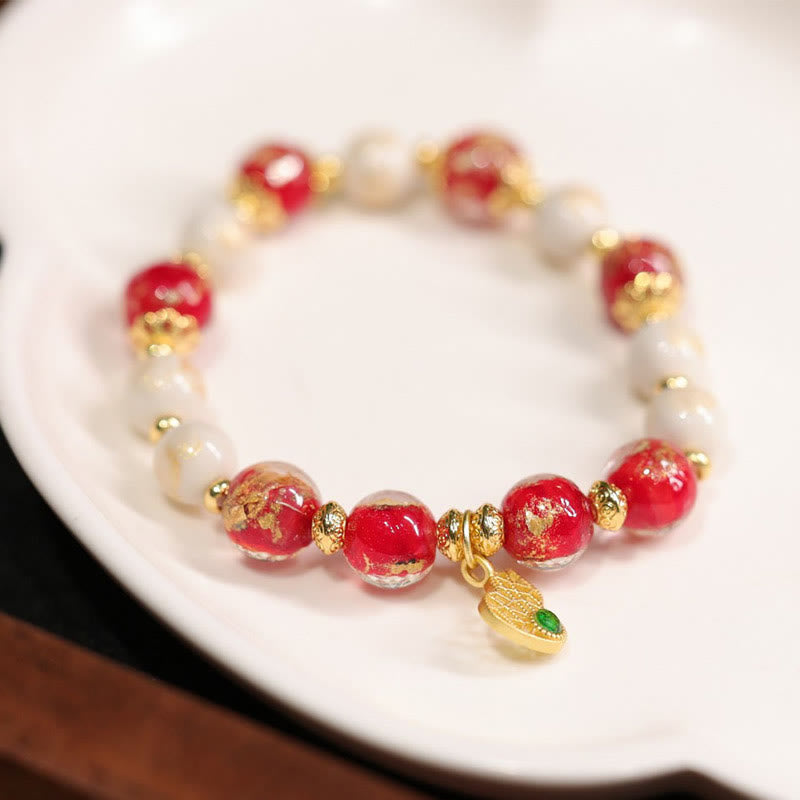 KarmaRipple's Gourd God Of Wealth Talisman Fortune Liuli Glass Bead Incense Ash Porcelain Bead Bracelet p6