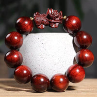 KarmaRipple's Small Leaf Red Sandalwood PiXiu Protection Bracelet