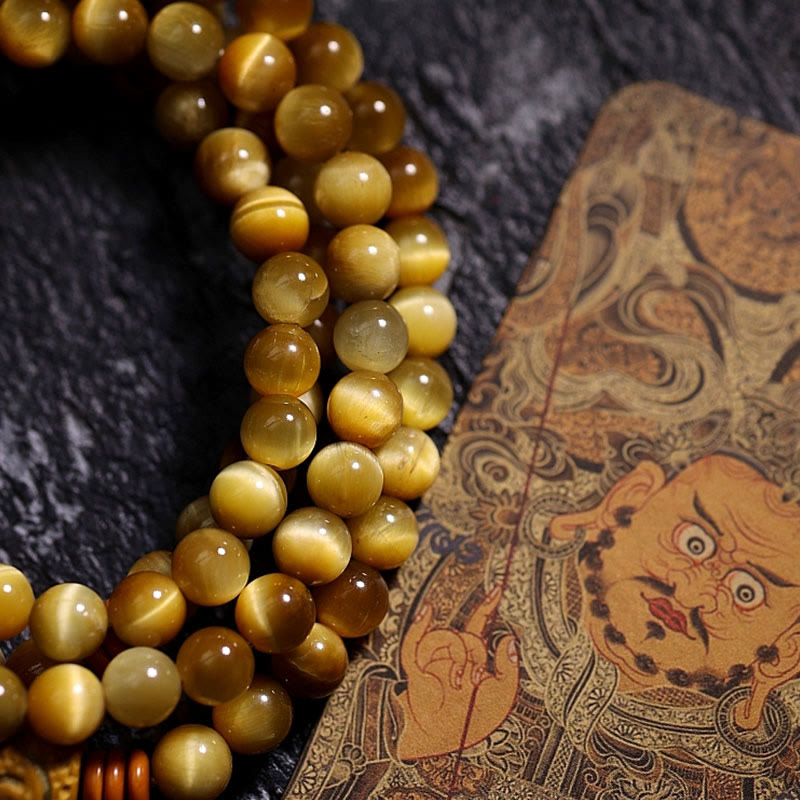 KarmaRipple's 108 Mala Beadwork Authentic Tiger Eye Bronze Dorje Protection Tassel Bracelet p24