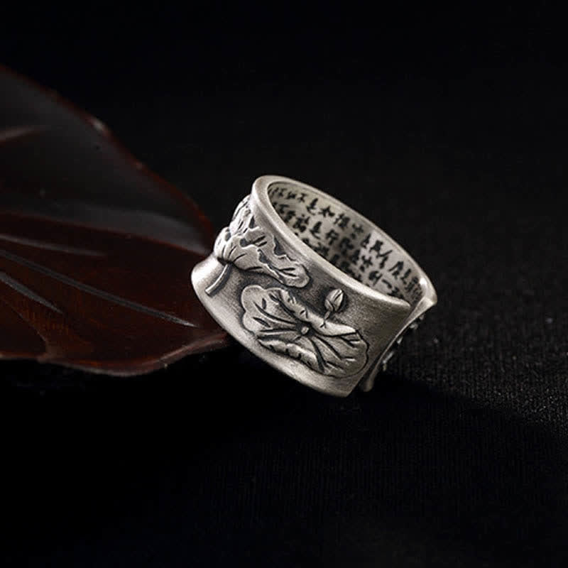KarmaRipple's 999 Sterling Silver Fortune Koi Fish Lotus Heart Sutra Wealth Ring p18